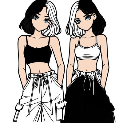 two girls with crop top with baggy pants