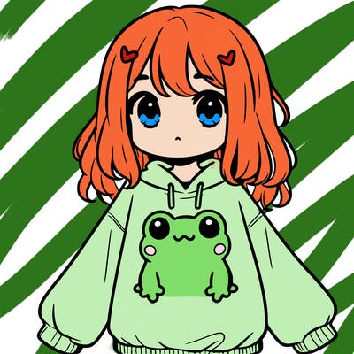 girl wearing frogging sweatshirt