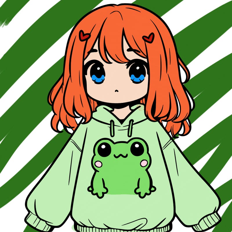girl wearing frogging sweatshirt