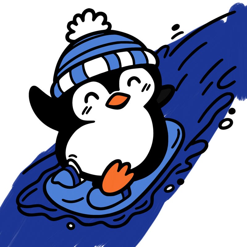 penguin sliding down ice