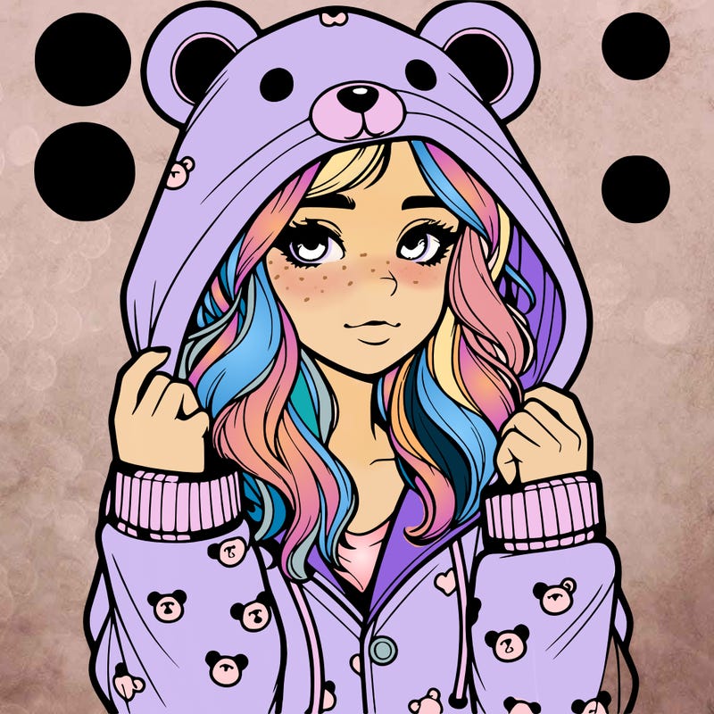 realistic girl in a animal pjs hoodie