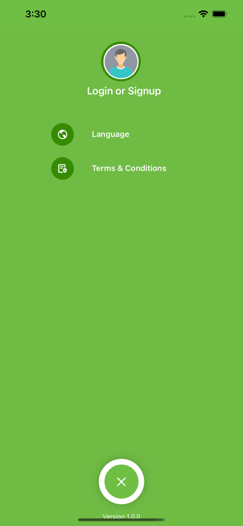 Login or signup screen for More and More Member app showing language and terms options