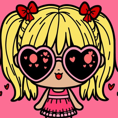 cute girl with heart sunglasses