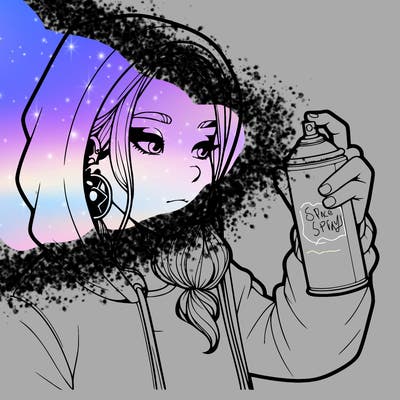 a realistic girl, spray painting