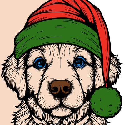 realistic dog with a christmas hat