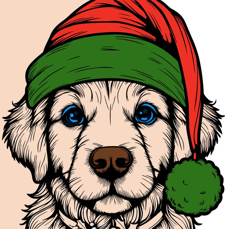 realistic dog with a christmas hat