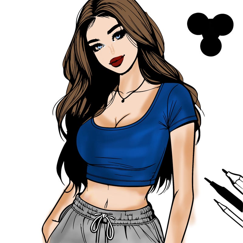 beautiful girl cropped tshirt and sweatpants realistic