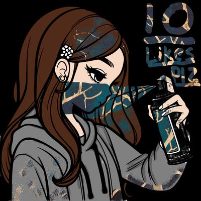 a realistic girl spray painting