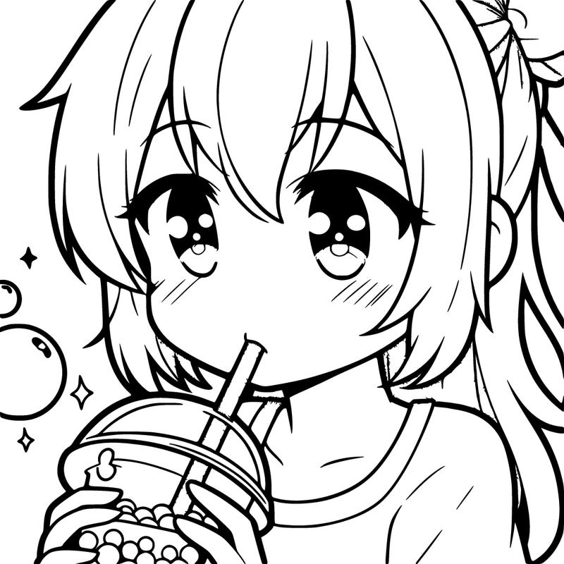 an anime girl drinking boba
