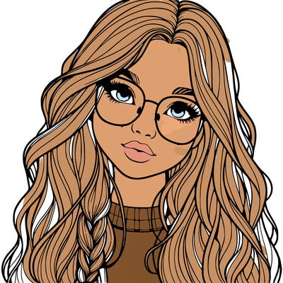 girl with long hair and freckles and glasses realistic