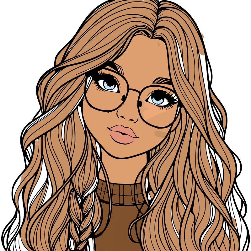 girl with long hair and freckles and glasses realistic