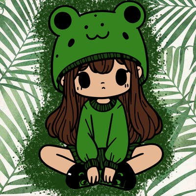 a girl wearing a frog hat and some frog socks