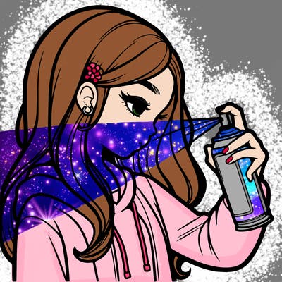 a realistic girl spray painting