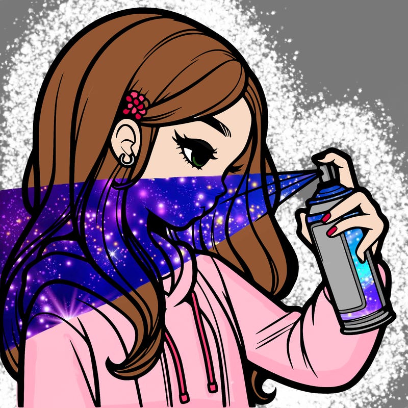 a realistic girl spray painting