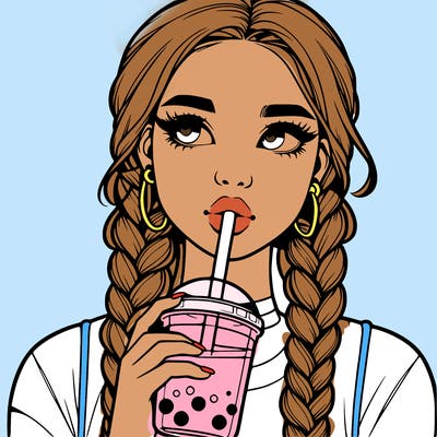 realistic girl with braided hair drinking boba