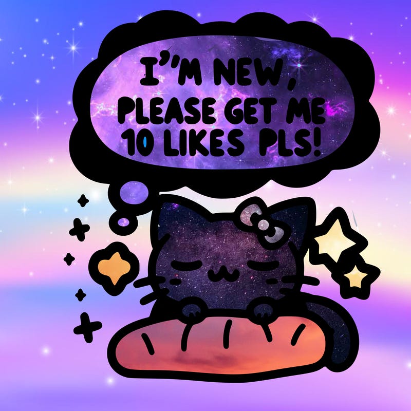 kitty taking a nap dream talking and saying "i'm new, please get me at least 10 likes pls!!"