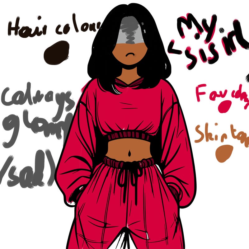 realistic girl faceless with baggy pants and a crop top