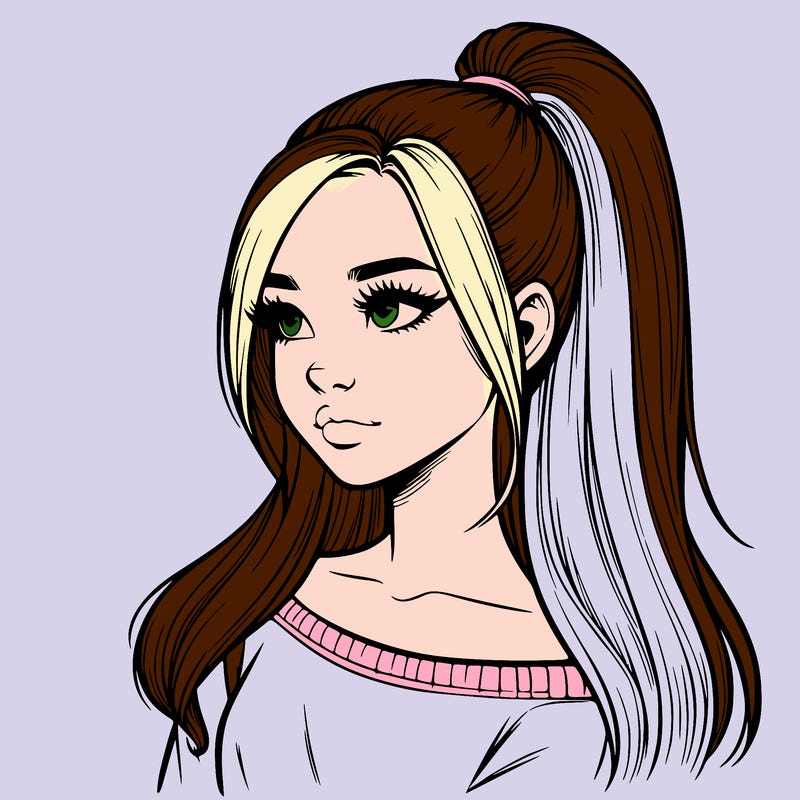 realistic girl with a high ponytail