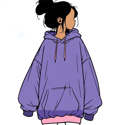 realistic girl with a oversized sweatshirt on and a bun