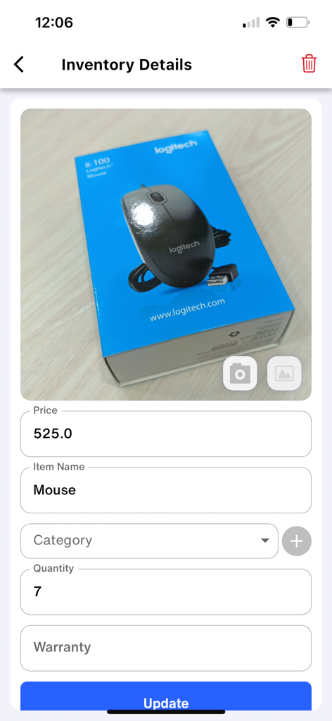 Zatiq Easy - eCommerce Builder - Mobile interface of Zatiq Easy app showing inventory details for a product including price and quantity