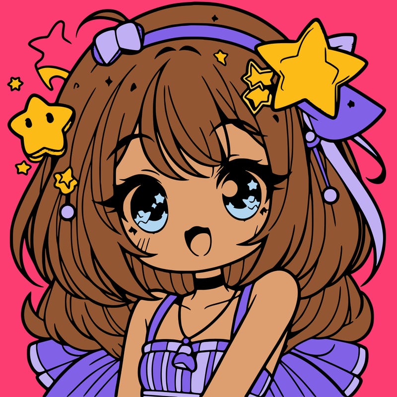 cute anime girl with star accessories