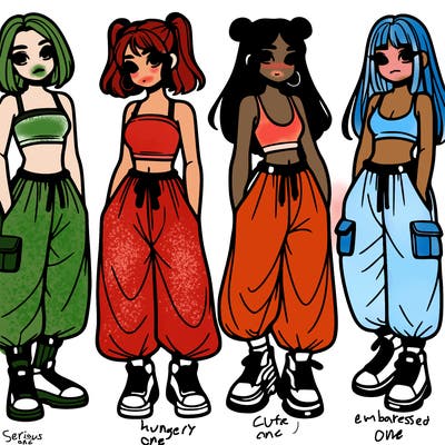 girls with crop top with baggy pants