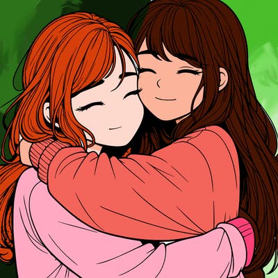 realistic two girls hugging