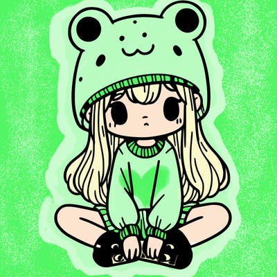 a girl wearing a frog hat and some frog socks