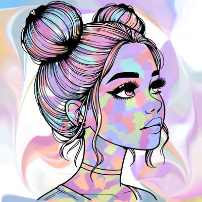 realistic girl with buns on the top of her head