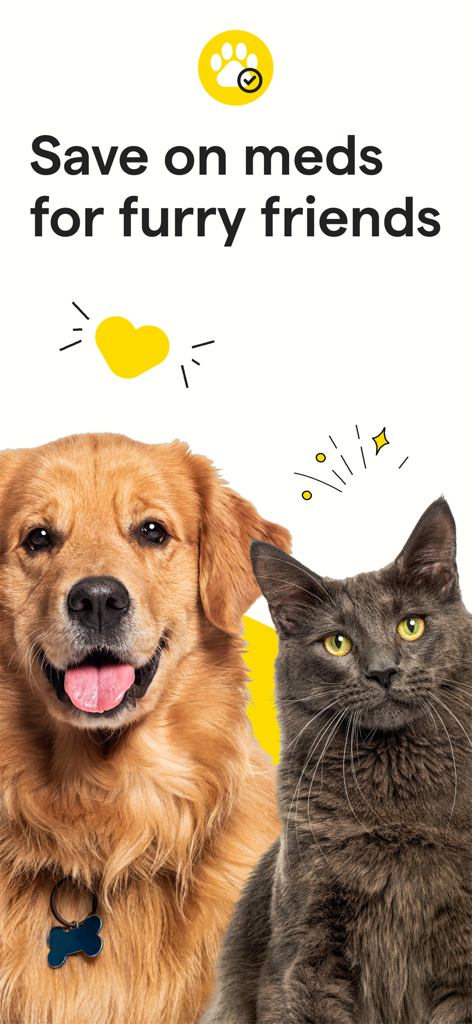 A golden retriever and a grey cat under the text Save on meds for furry friends from the GoodRx app