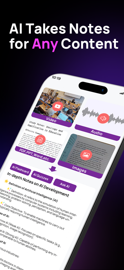 NovaTutor.AI: Video Tutor - NovaTutor AI app interface showing how it converts video audio and documents into in-depth study notes and flashcards