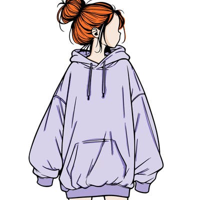 realistic girl with a oversized sweatshirt on and a bun