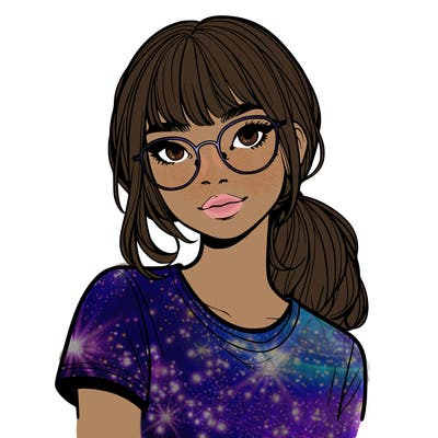 realistic girl with freckles and clear glasses