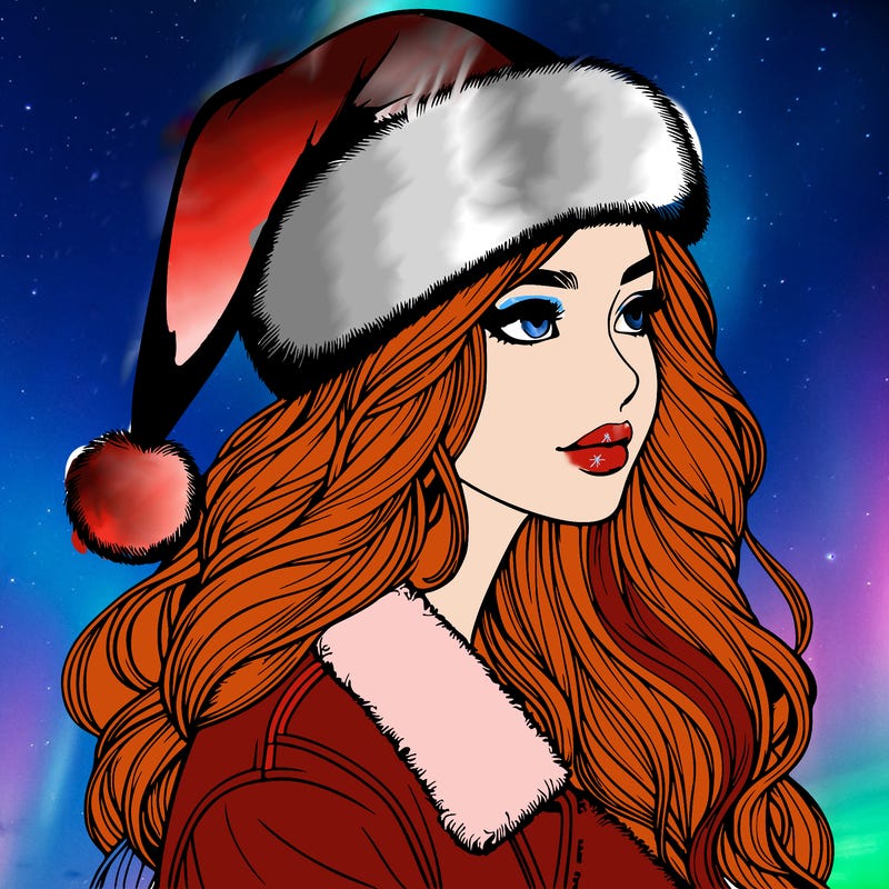 realistic girl in santa hat