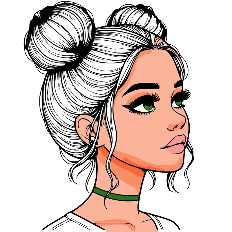 realistic girl with buns on the top of her head