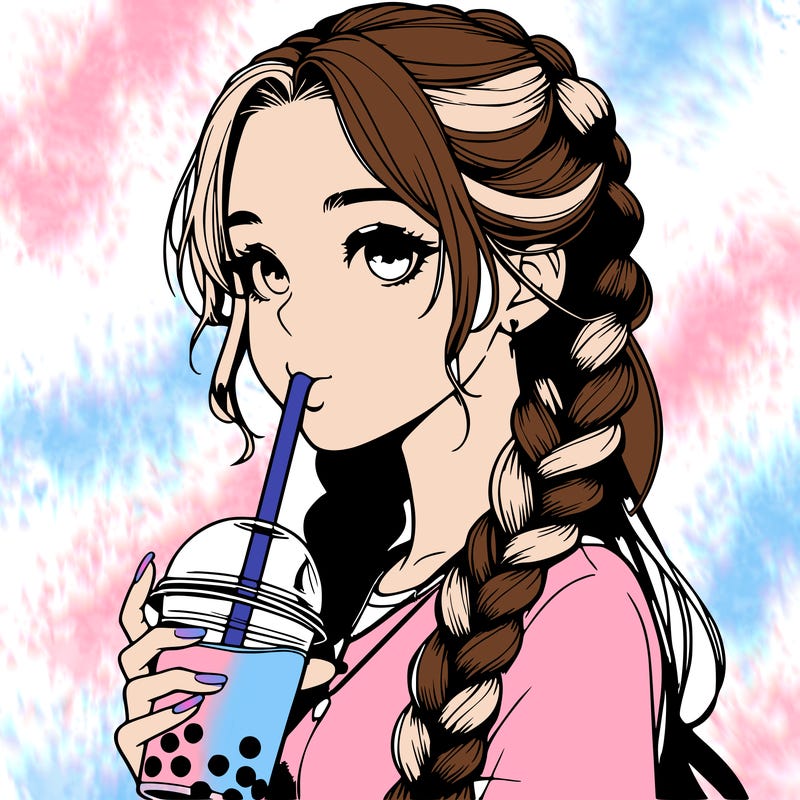 realistic girl with braided hair drinking boba