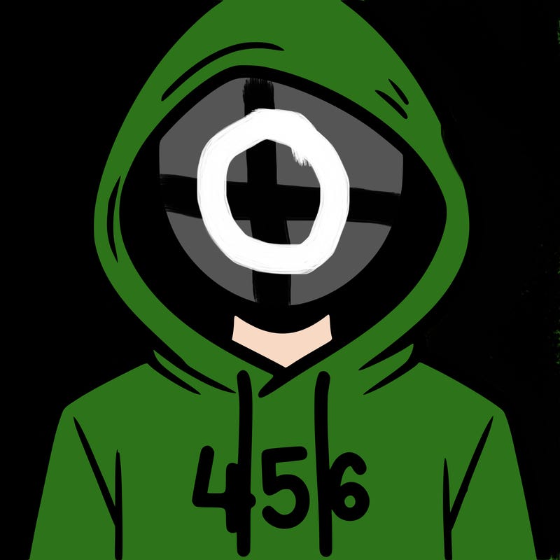 a person with non face waering a hoodie with a 456 symbol