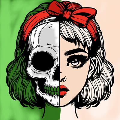 realistic girl with half skull mask