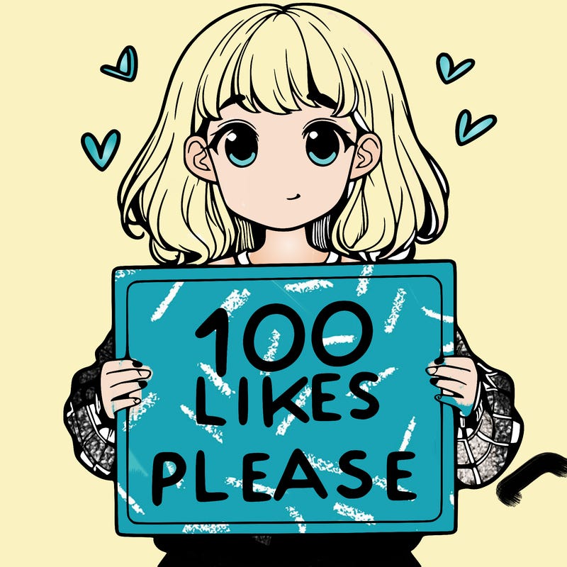 a girl holding a sign saying 100 likes please