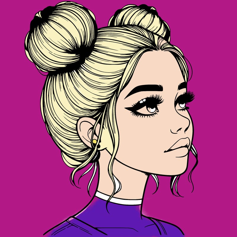 realistic girl with buns on the top of her head