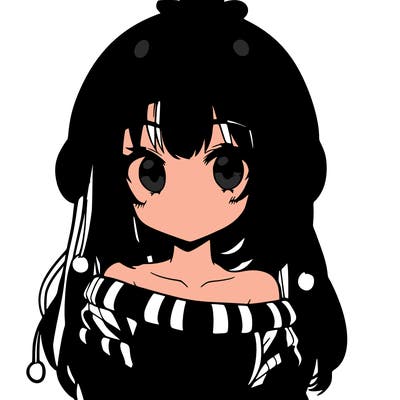 anime girl with chick shaped hat with sweater with bare shoulders with bangs covering them one eye with low tail