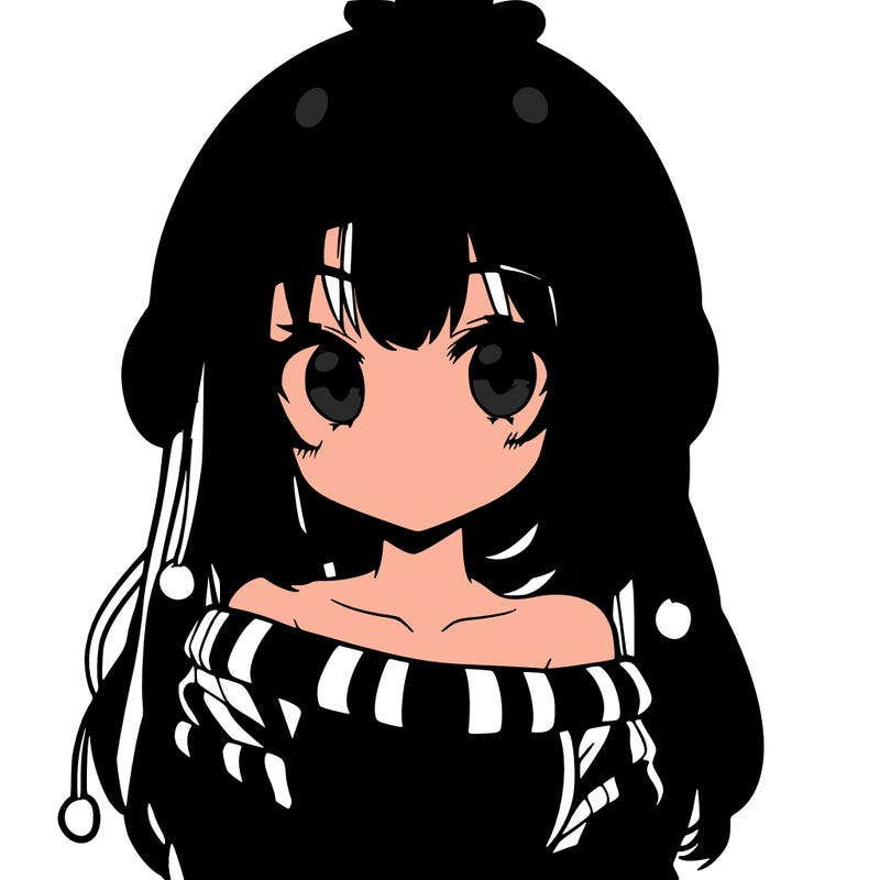 anime girl with chick shaped hat with sweater with bare shoulders with bangs covering them one eye with low tail