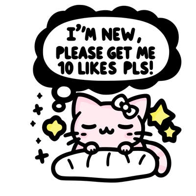 kitty taking a nap dream talking and saying "i'm new, please get me at least 10 likes pls!!"
