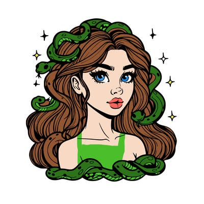 realistic girl with snakes as hair