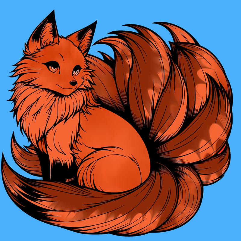 realistic detailed 9 tailed anime fox