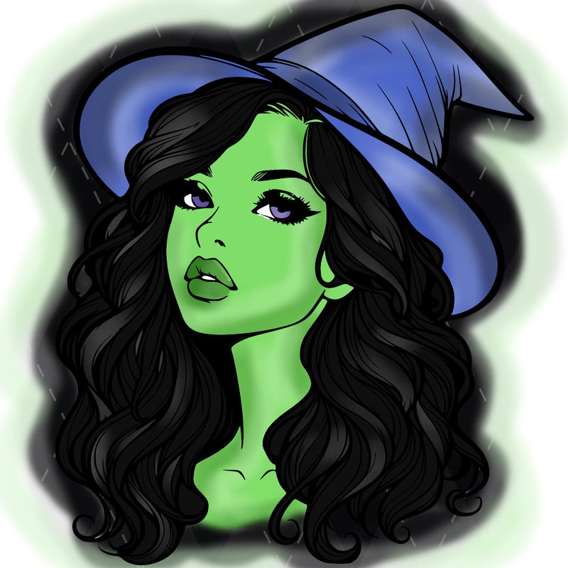 realistic witch girl with wavy hair and lips