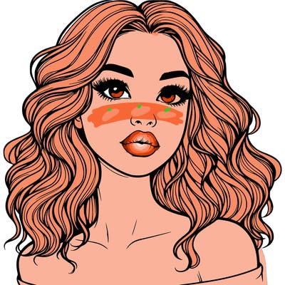 realistic girl with wavy hair and lips