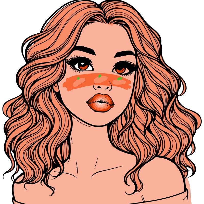 realistic girl with wavy hair and lips