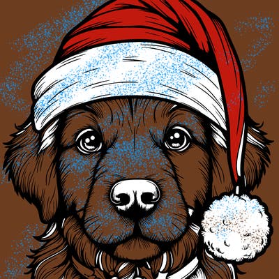 realistic dog with a christmas hat