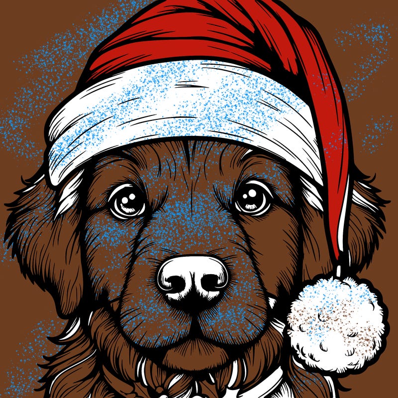 realistic dog with a christmas hat